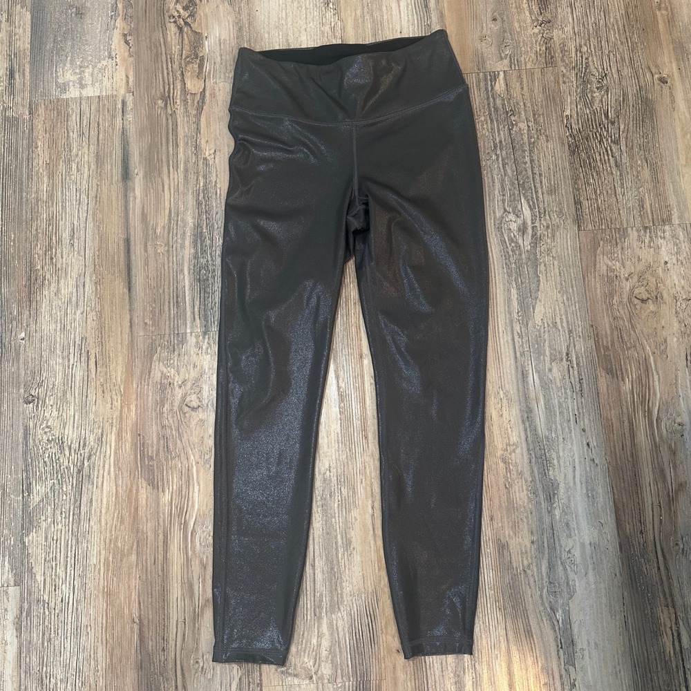GapFit Black Shimmer High Rise Compression Leggings Womens S Metallic Sparkle